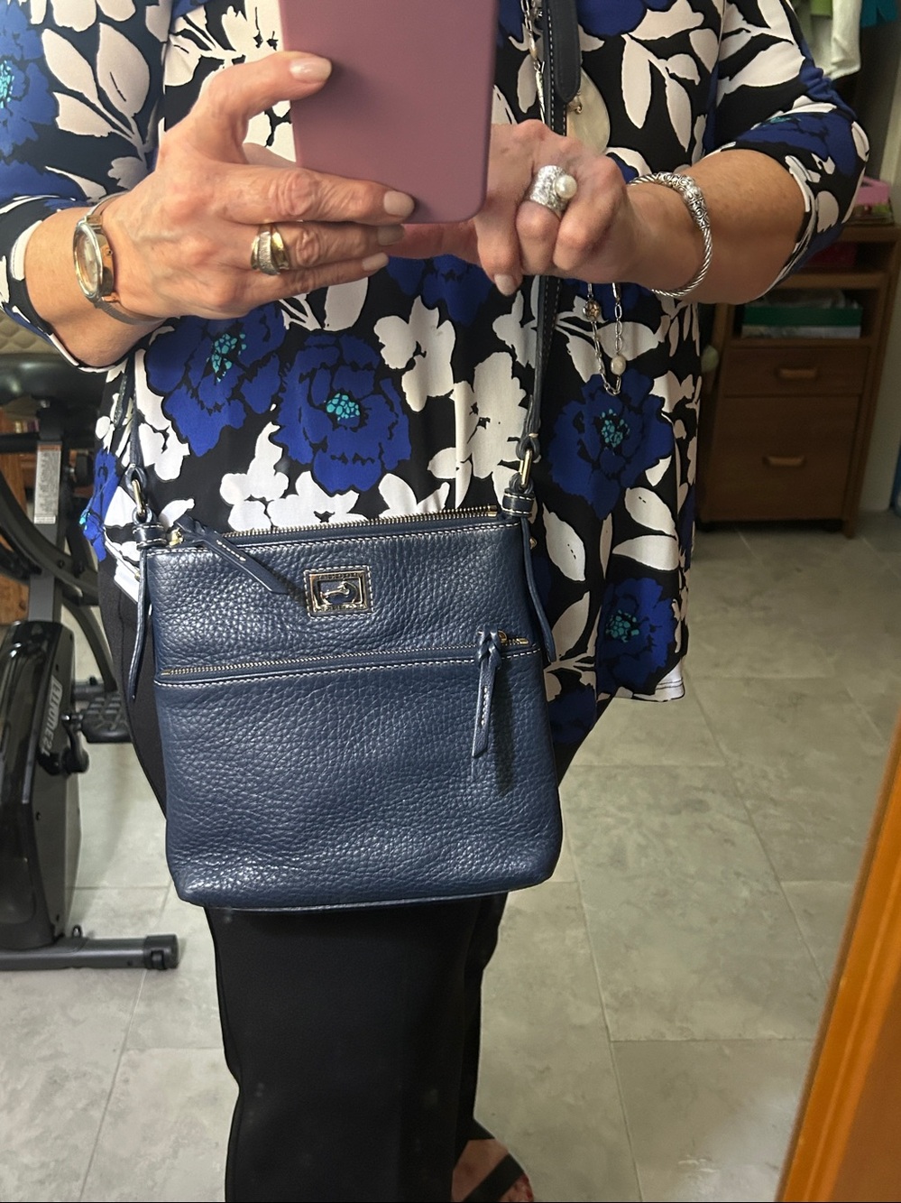 Dooney and Bourke all Leather Crossbody Bag in Navy Blue - Picture 2 of 8